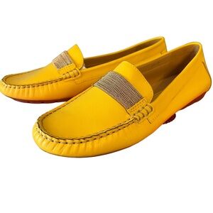 NIB Vaneli Arles Yellow Leather loafers-metallic detail size 6.5M